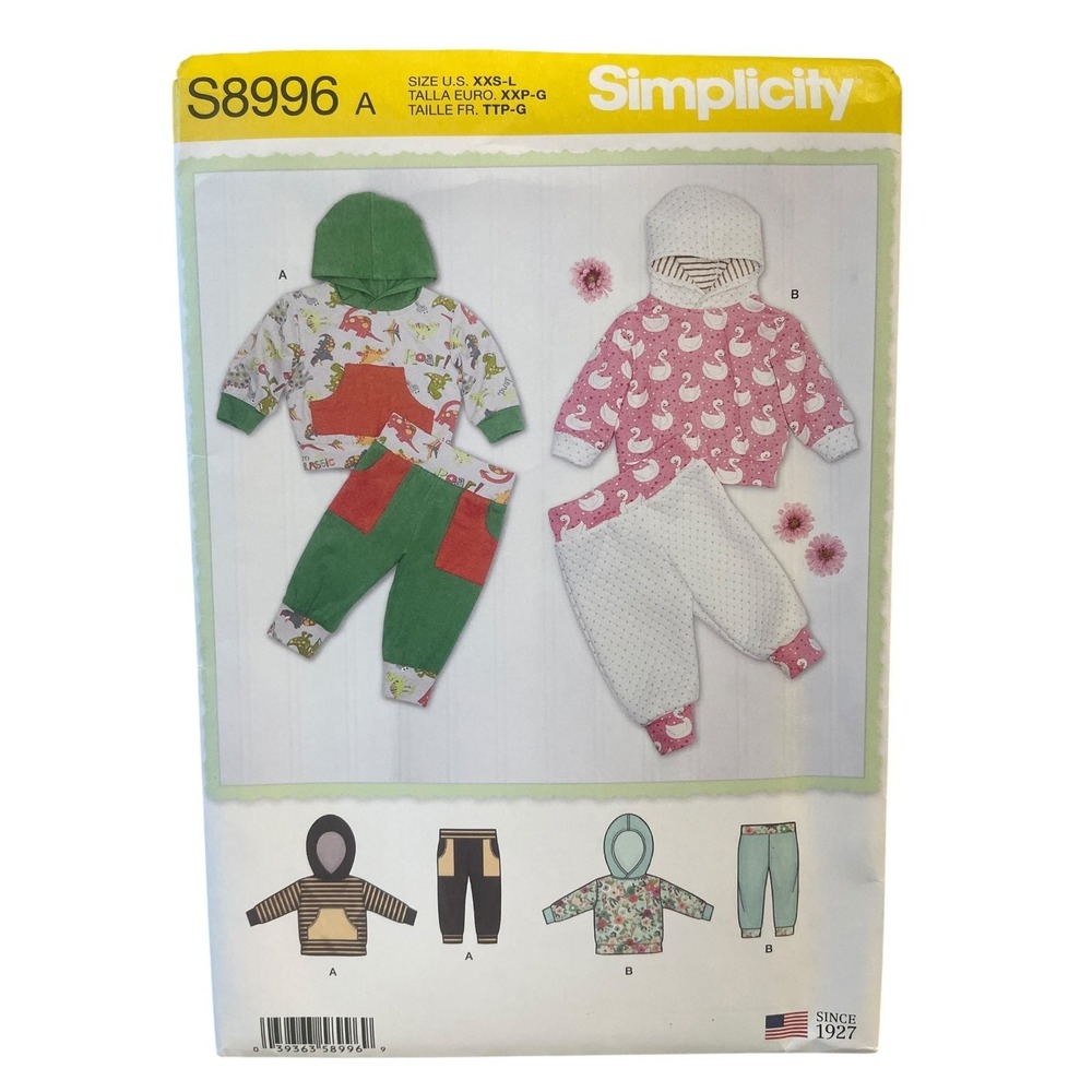 Simplicity S8996 Babies Knit Hoodie Top and Pants XXS-L Sewing Pattern